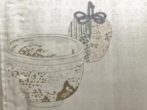 アンティーク　茶道具模様肩裏男物羽織